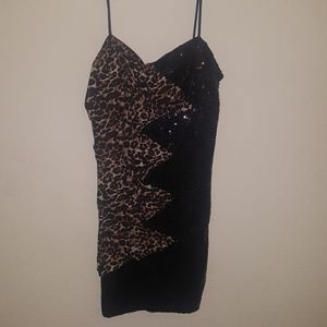 Leopard print sequin strapless dress